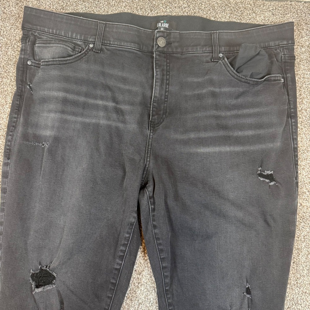 LuLaRoe Magic Waist Black Distressed Skinny Jeans Womens Plus Size 44 High Rise